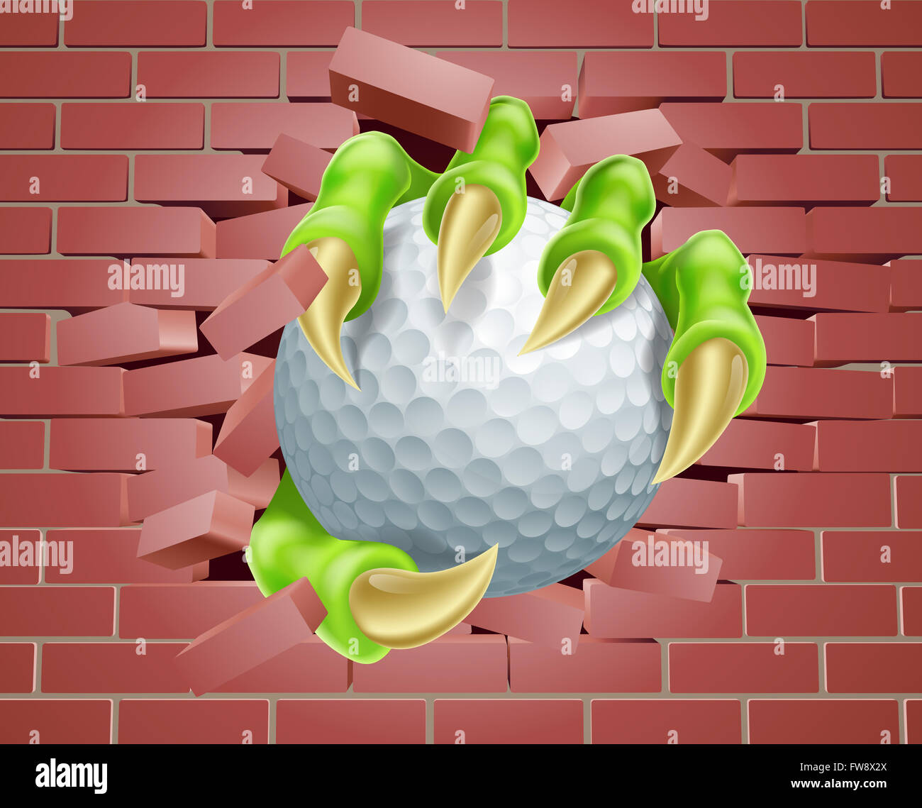 Ein Beispiel für eine Kralle Hand einen Golfball eine Mauer durchbrechen Stockfoto