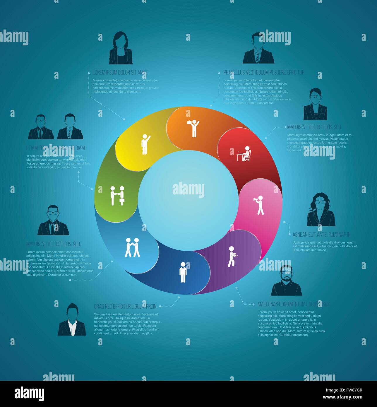 Kreis 4 Schritt Vorlage mit Symbolen. Vektor-Illustration. Können für Geschäftskonzept oder Diagramm verwenden. Präsentation-Infografik-ele Stock Vektor