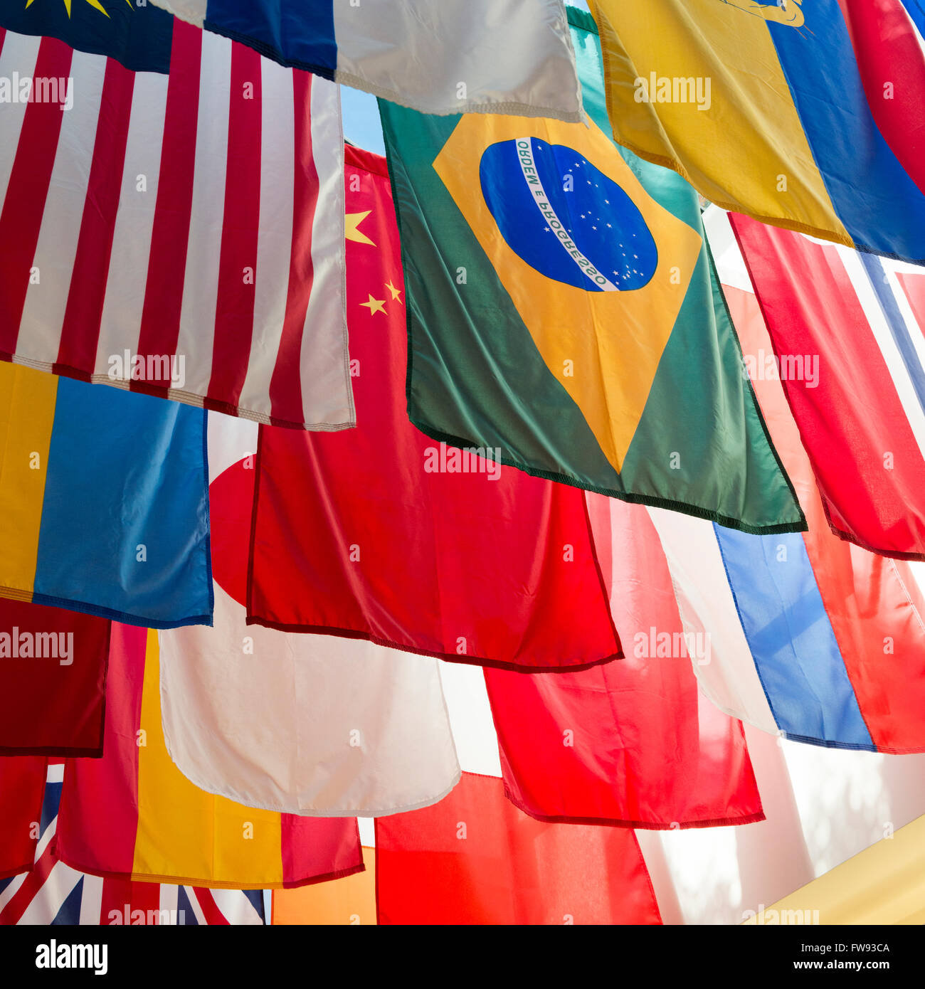 Flaggen der Länder der Southern Methodist University in Dallas, Texas, USA Stockfoto