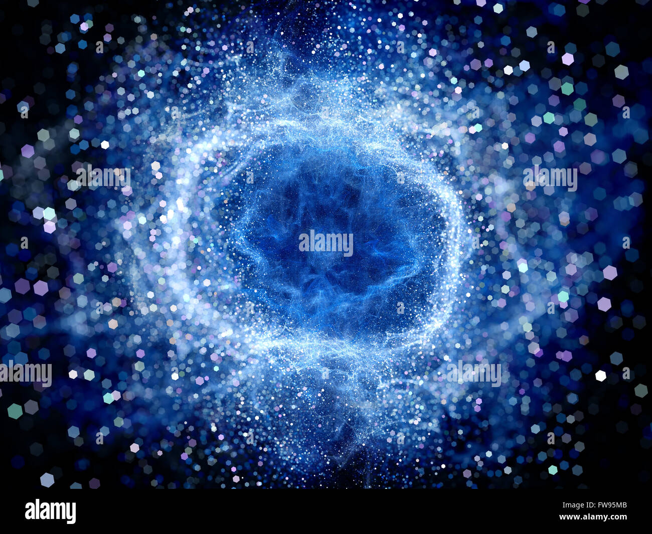 Hohe Energie macht Bereich Explosion im Weltraum mit Partikeln, Computer generiert abstrakten Hintergrund Stockfoto