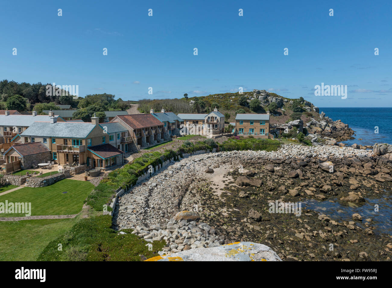 Sea Garden Cottages. Alten Grimsby. Tresco. Isles of Scilly. Cornwall. England. Europa Stockfoto