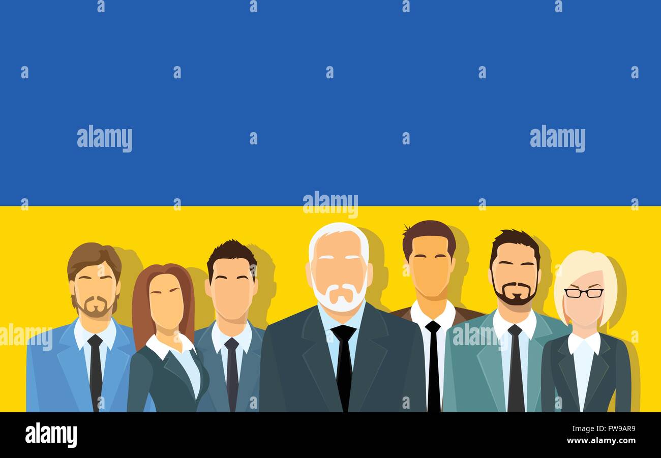 Senior-Geschäftsleute-Gruppe von Business People Team über ukrainische Flagge Stock Vektor Senior-Geschäftsleute-Gruppe von Business People Team über ukrainische Flagge Stock Vektor