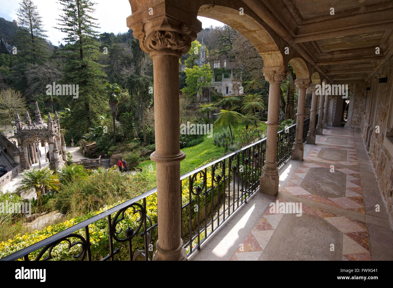 Balkon auf der Quinta da Regaleira, Sintra, Portugal Stockfoto