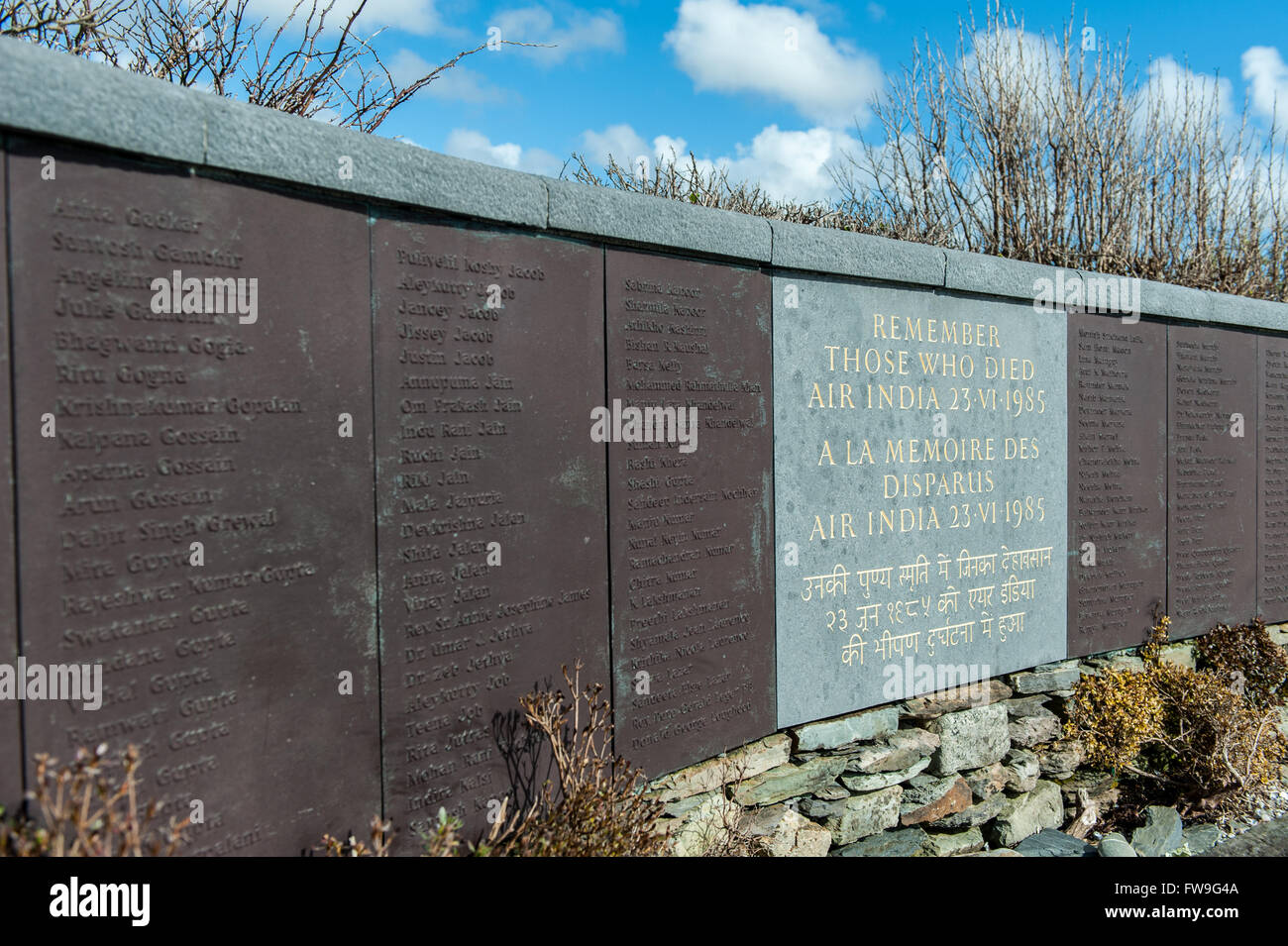 Denkmal zur Erinnerung an the1985 Air India Katastrophe, verursacht durch eine terroristische Bombe über Ahakista, West Cork, Irland. Stockfoto