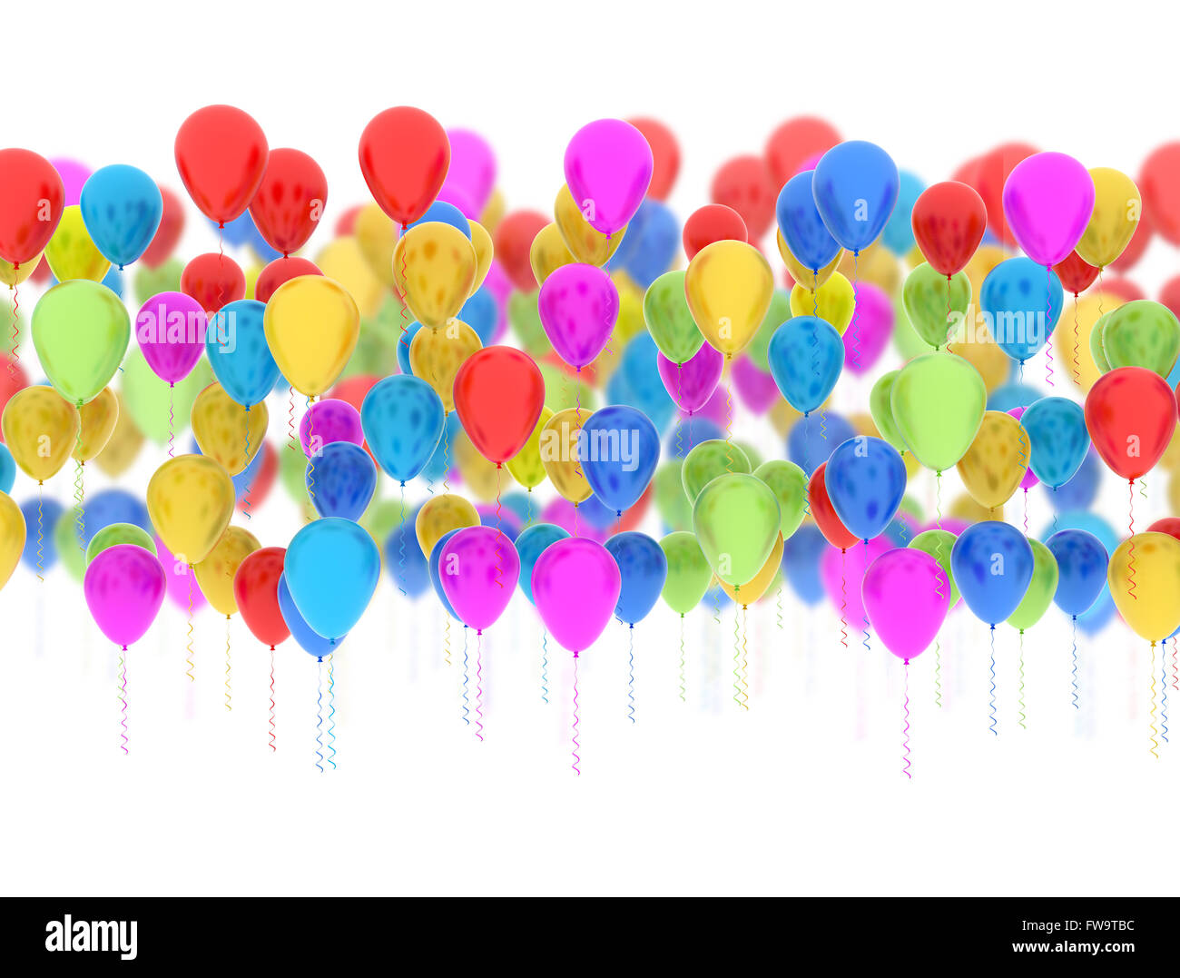 Bunte Party Luftballons Multi Farbe isoliert auf weißem Hintergrund Stockfoto