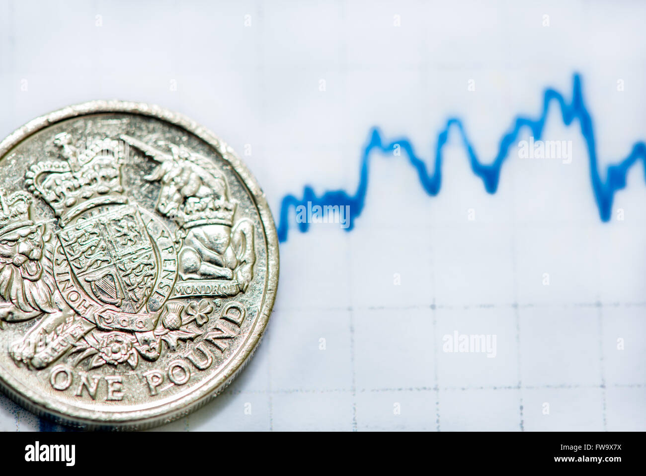 Bussines Graph aufwachsen, britische Pfund-Münze Stockfoto