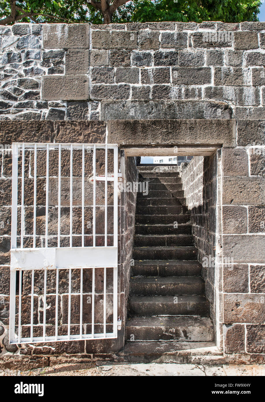 Schritte des Aapravasi Ghat (die Einwanderung Depot) in Port Louis, der Hauptstadt von Mauritius. Stockfoto