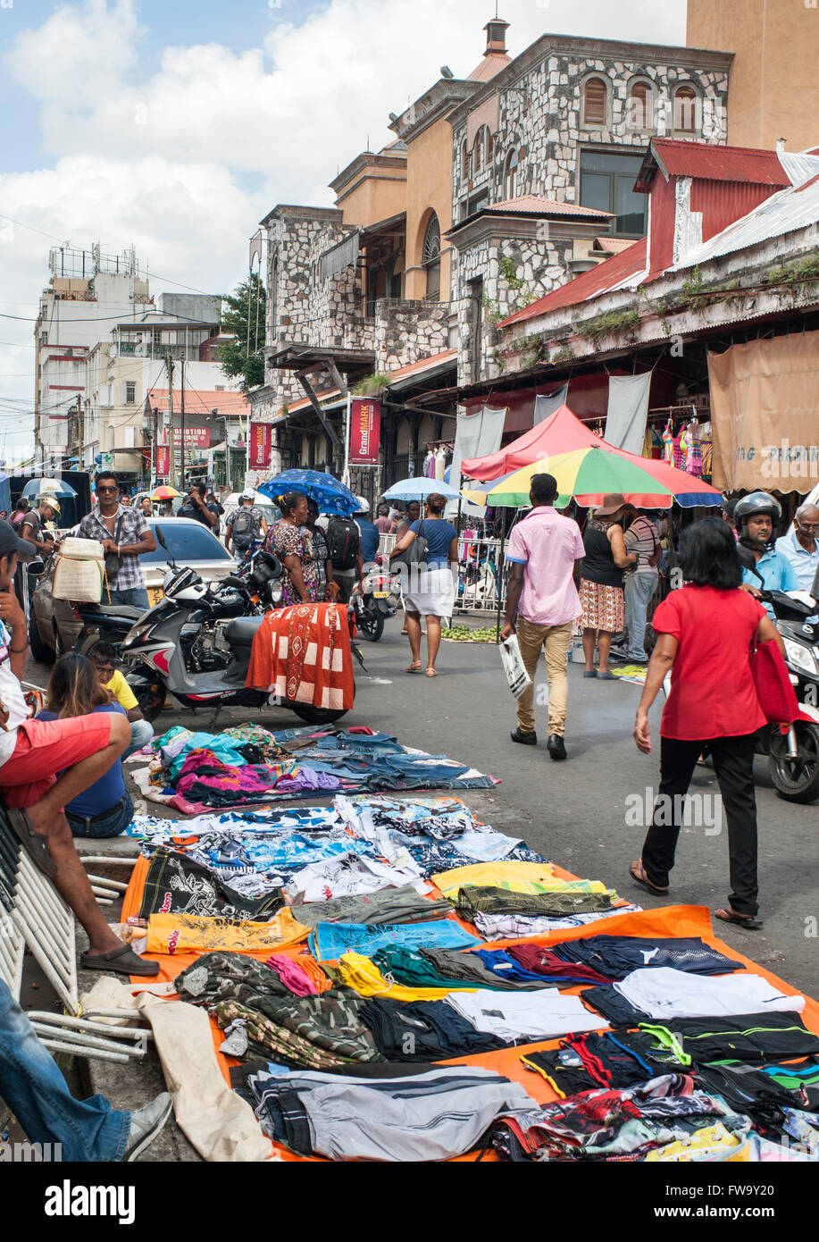 Den Port Louis Straßenmarkt in Mauritius. Stockfoto