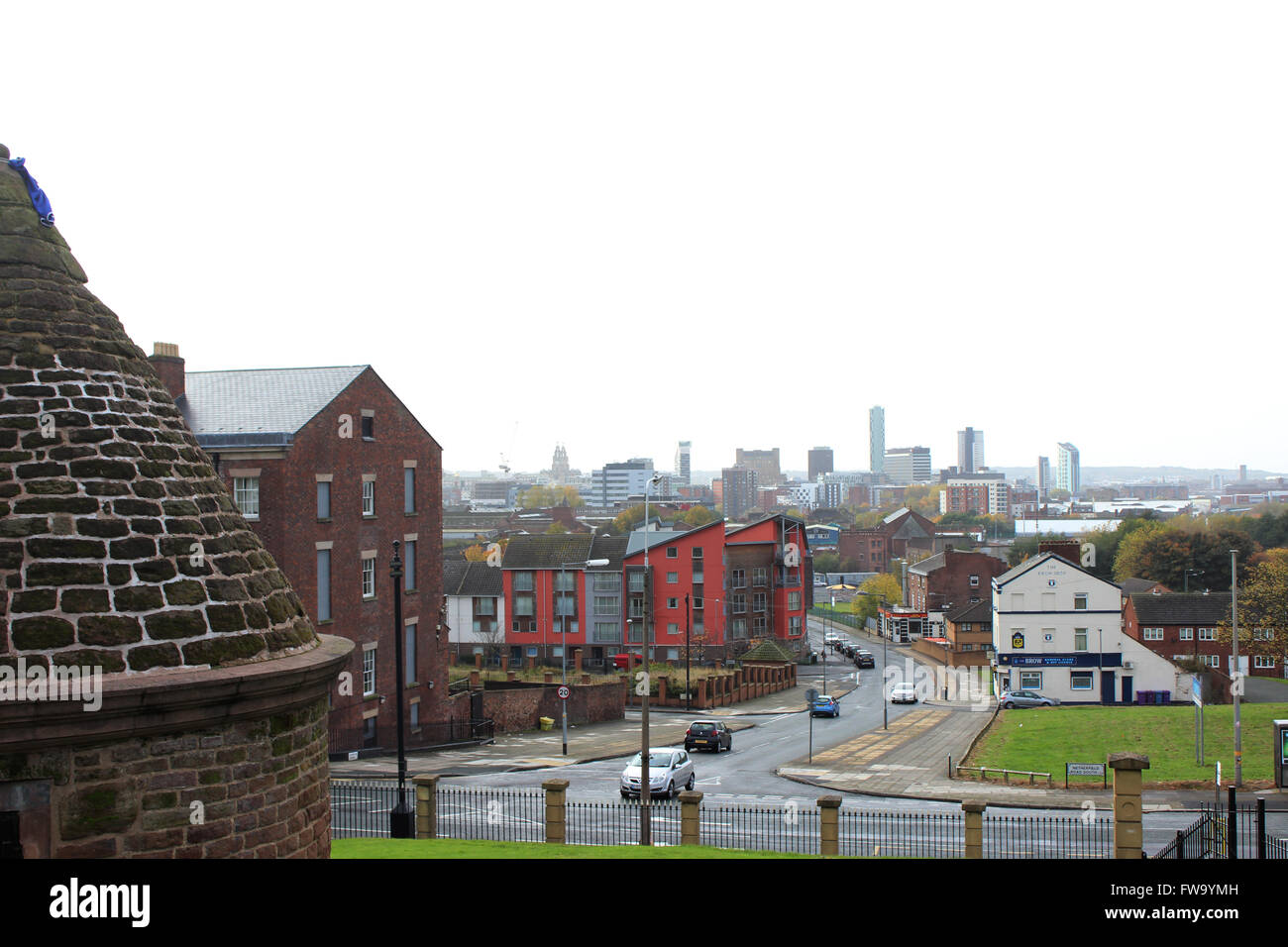 Prince Rupert Turm - Everton Lock-up mit Blick auf die Liverpool Stockfoto