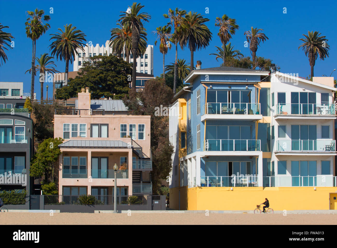 Häuser am Strand von Santa Monica in Los Angeles Stockfoto