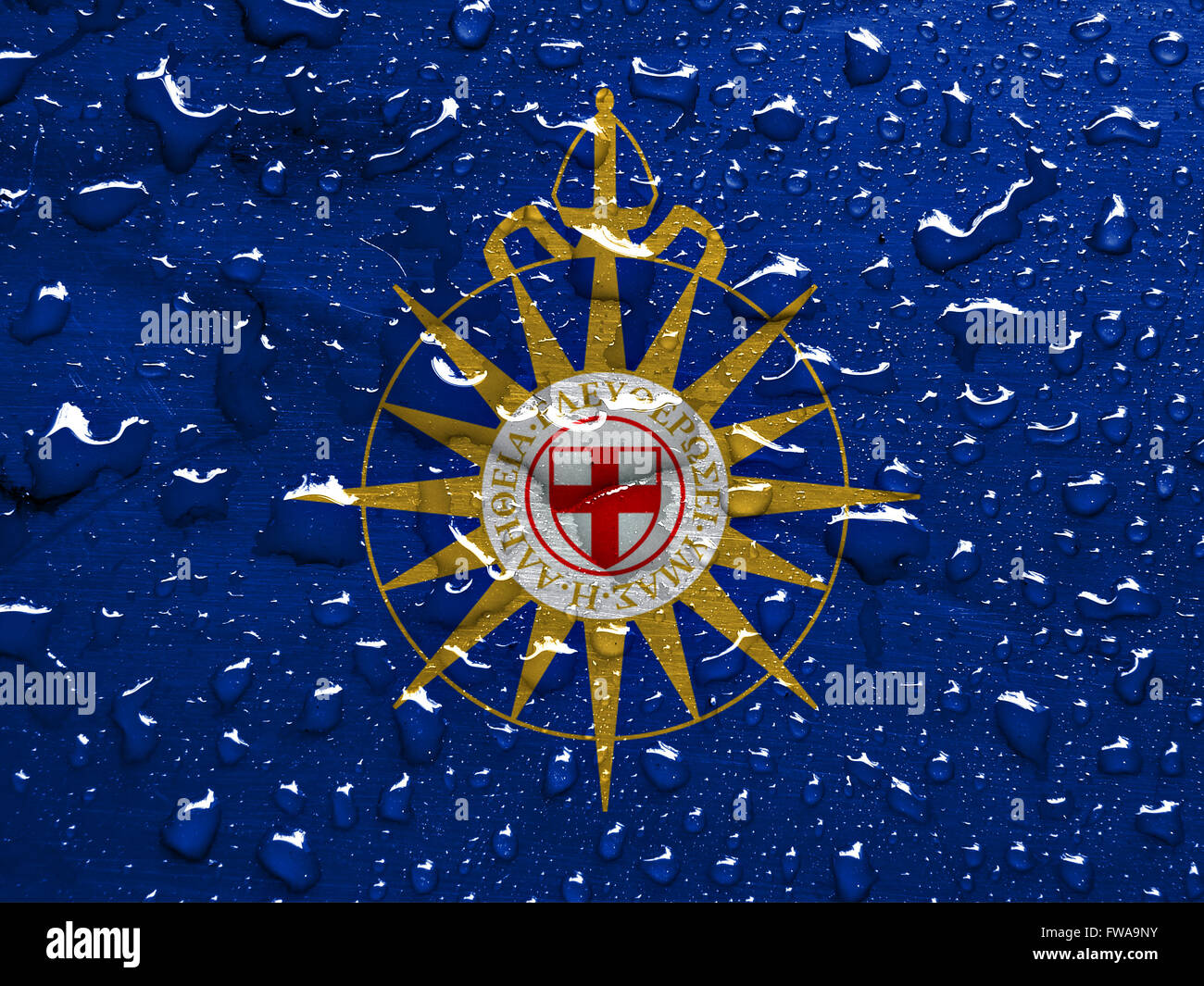 Flagge der Anglikanischen Kirchengemeinschaft mit Regen fällt Stockfoto