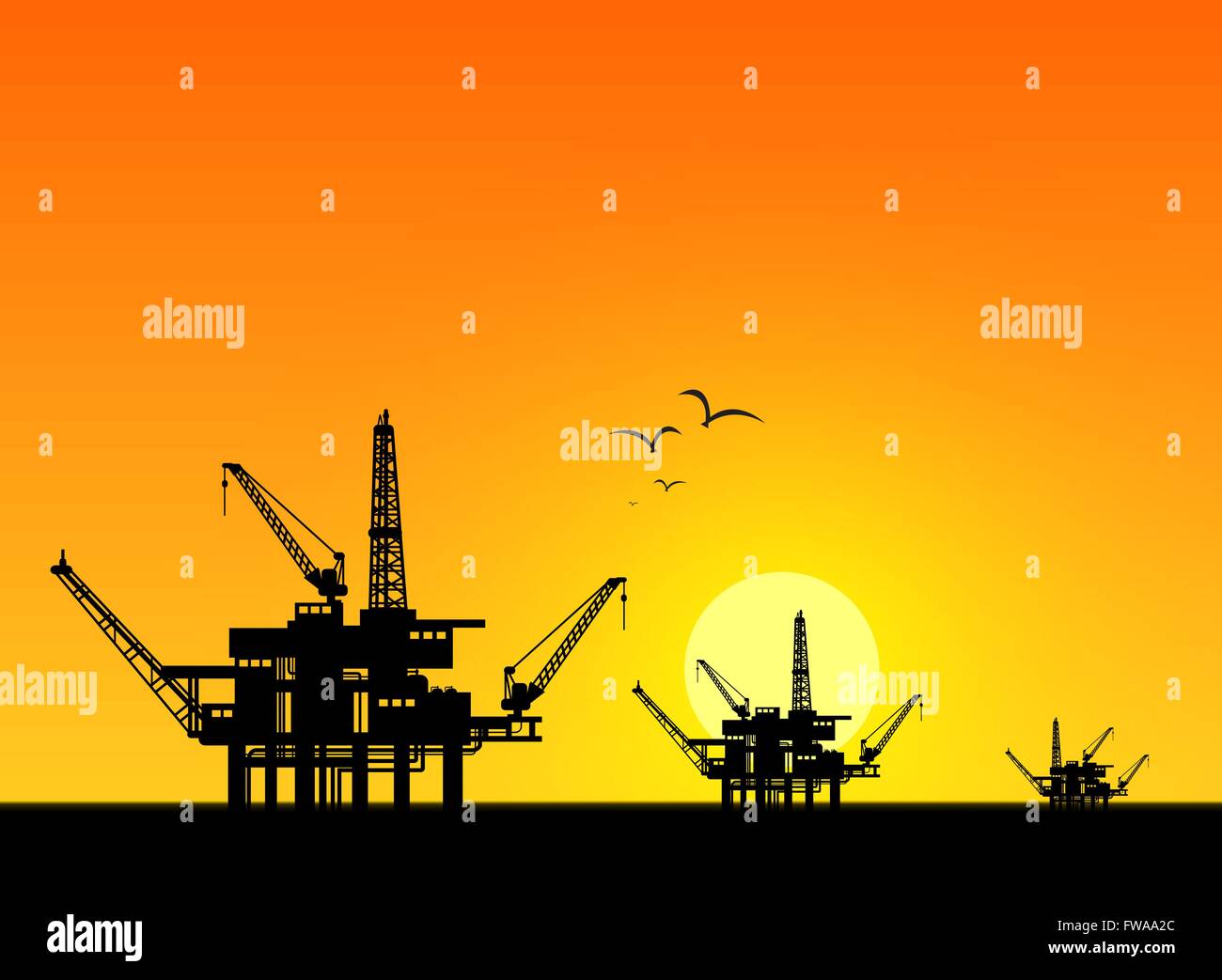 Oil Derrick im Meer für Industriedesign. Stock Vektor