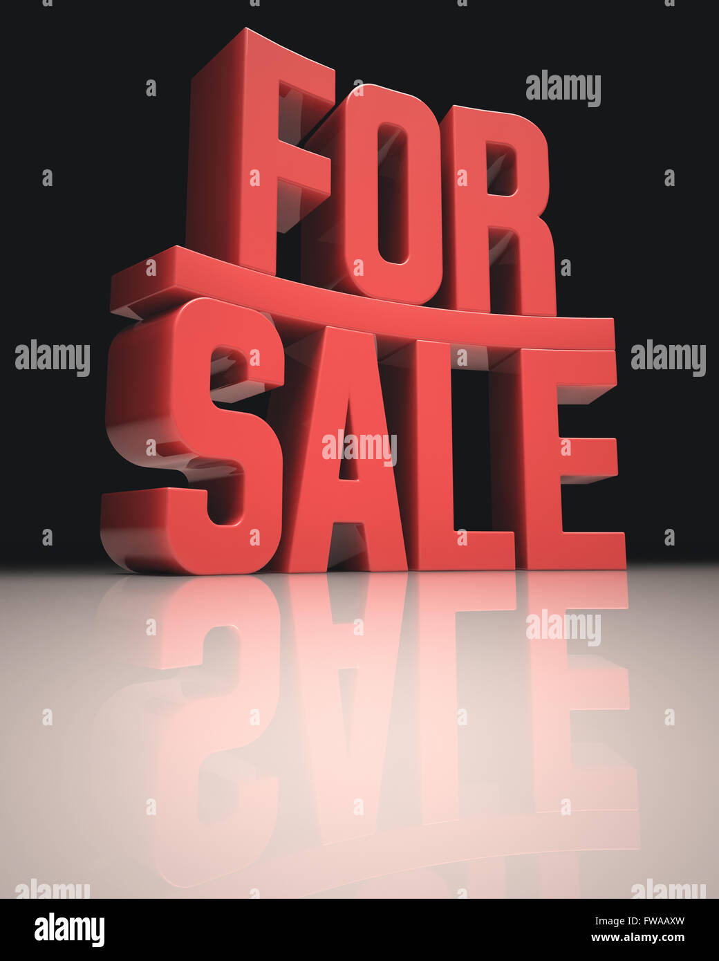 3D Bild-Konzept. "For Sale" Wörter in rot auf weißem Untergrund. Clipping-Pfad enthalten. Stockfoto