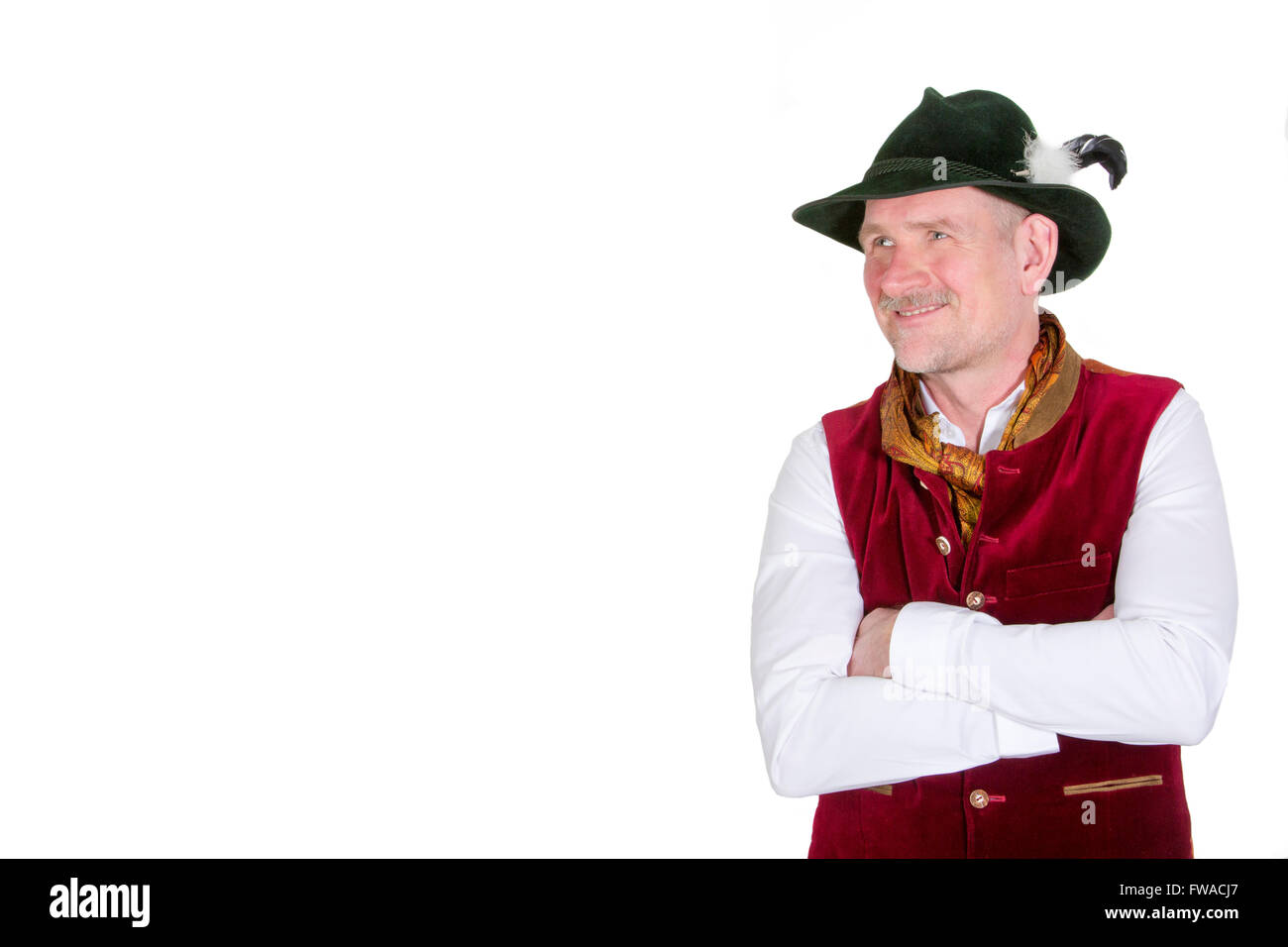 isolierte Porträt des Bayerischen Mann in traditioneller Kleidung, die wir auf der Seite Stockfoto