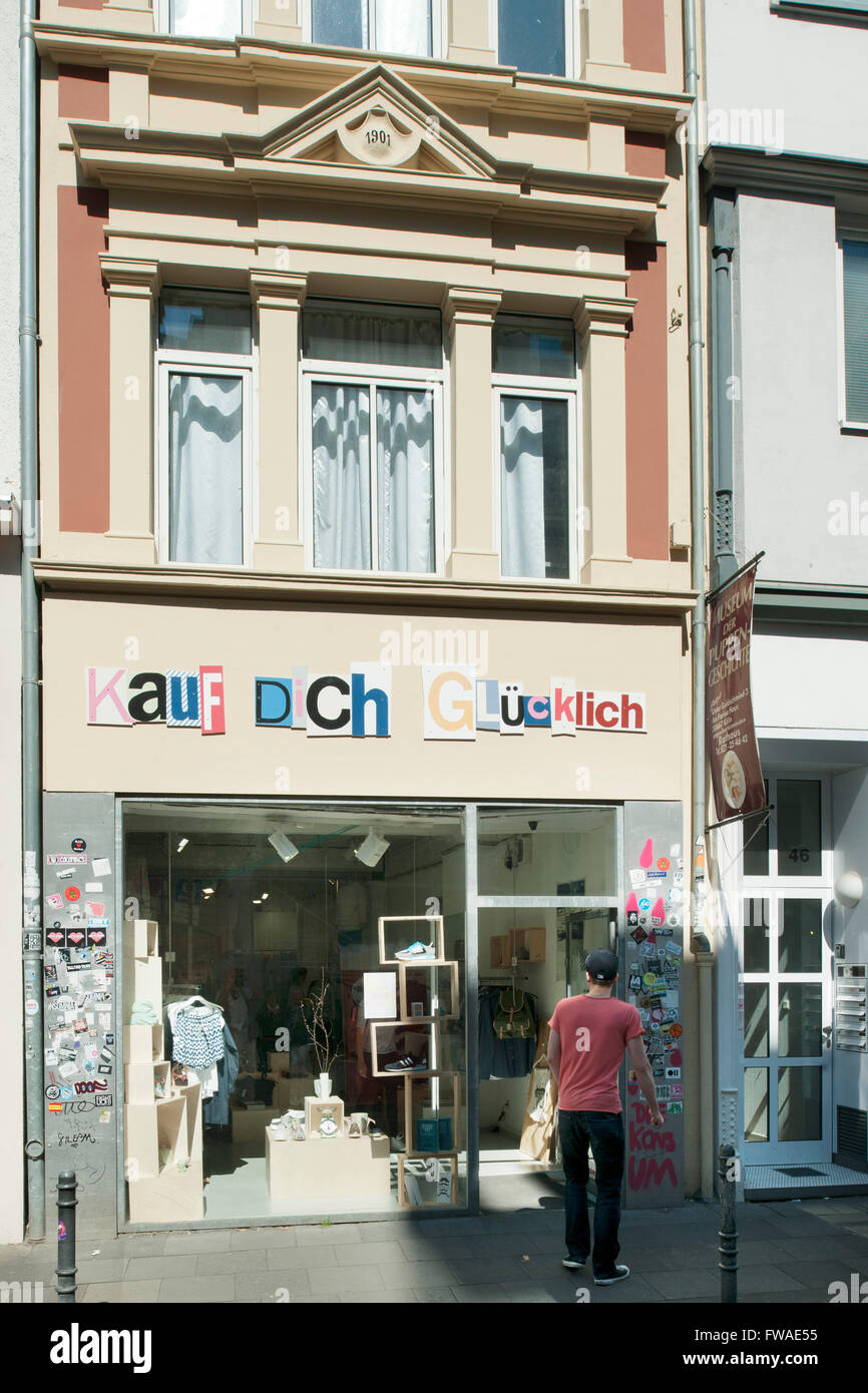 Köln, Altstadt-Nord, Ehrenstraße, Boutique "Kauf Dich Glücklich" Stockfoto