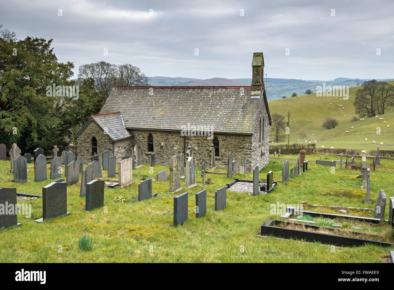 Wallfahrtskirche St Geerken, LLanarmon Mynydd Mawr, Tanat Tal, Wales.  Mittelalterlichen Ursprungs wurde die Kirche im Jahre 1886 restauriert Stockfoto