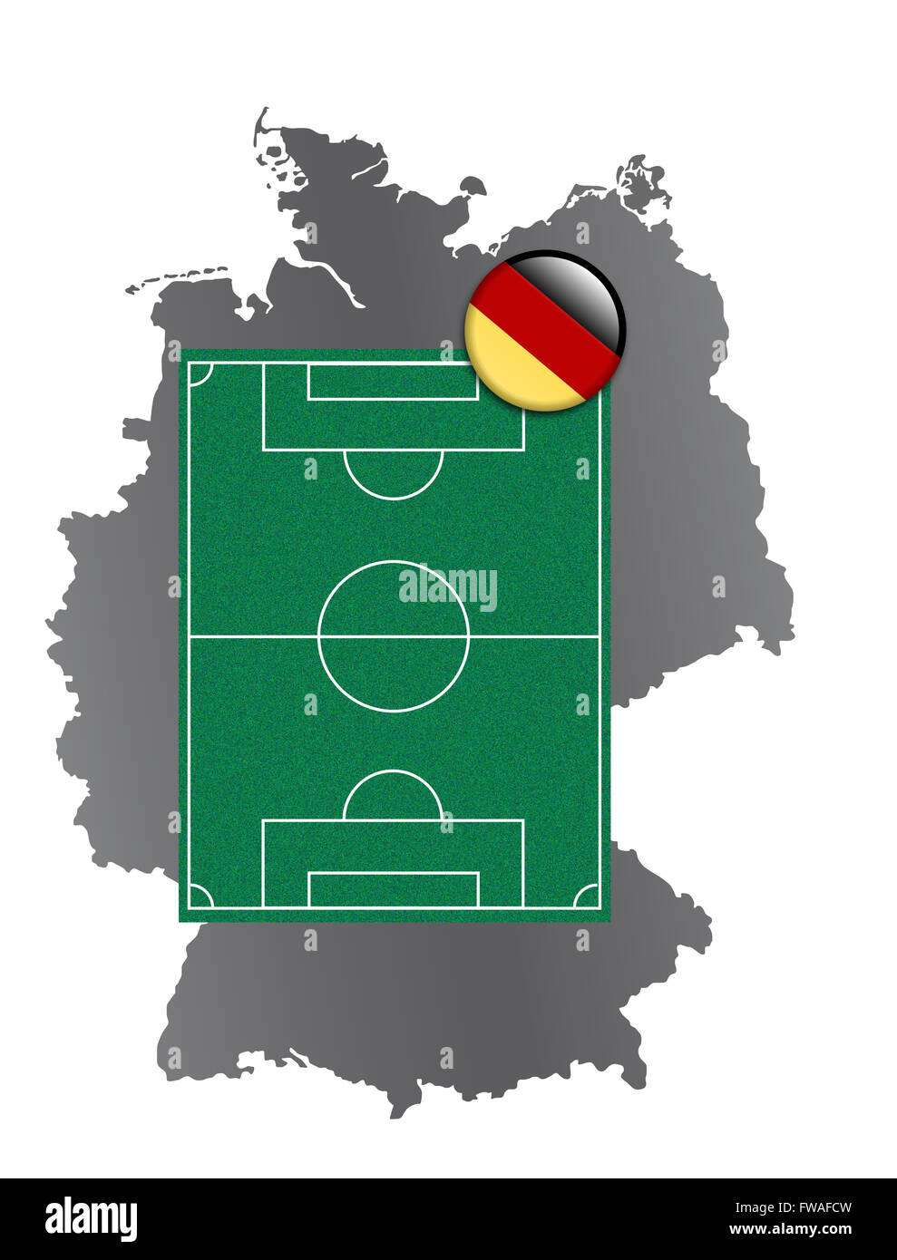 Karte von Deutschland mit einem fixierten Fußballplatz Stockfoto