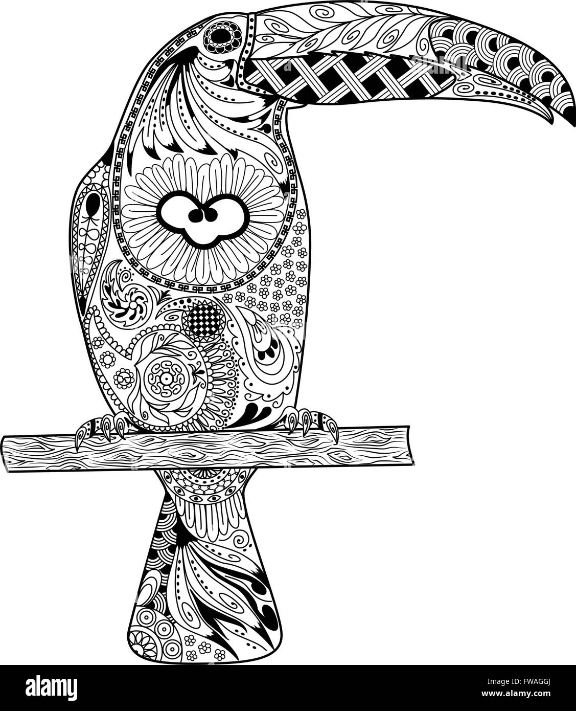 Zentangle stilisierte Tukan. Hand gezeichnet Doodle-Vektor-Illustration isoliert auf transparentem Hintergrund. Stock Vektor