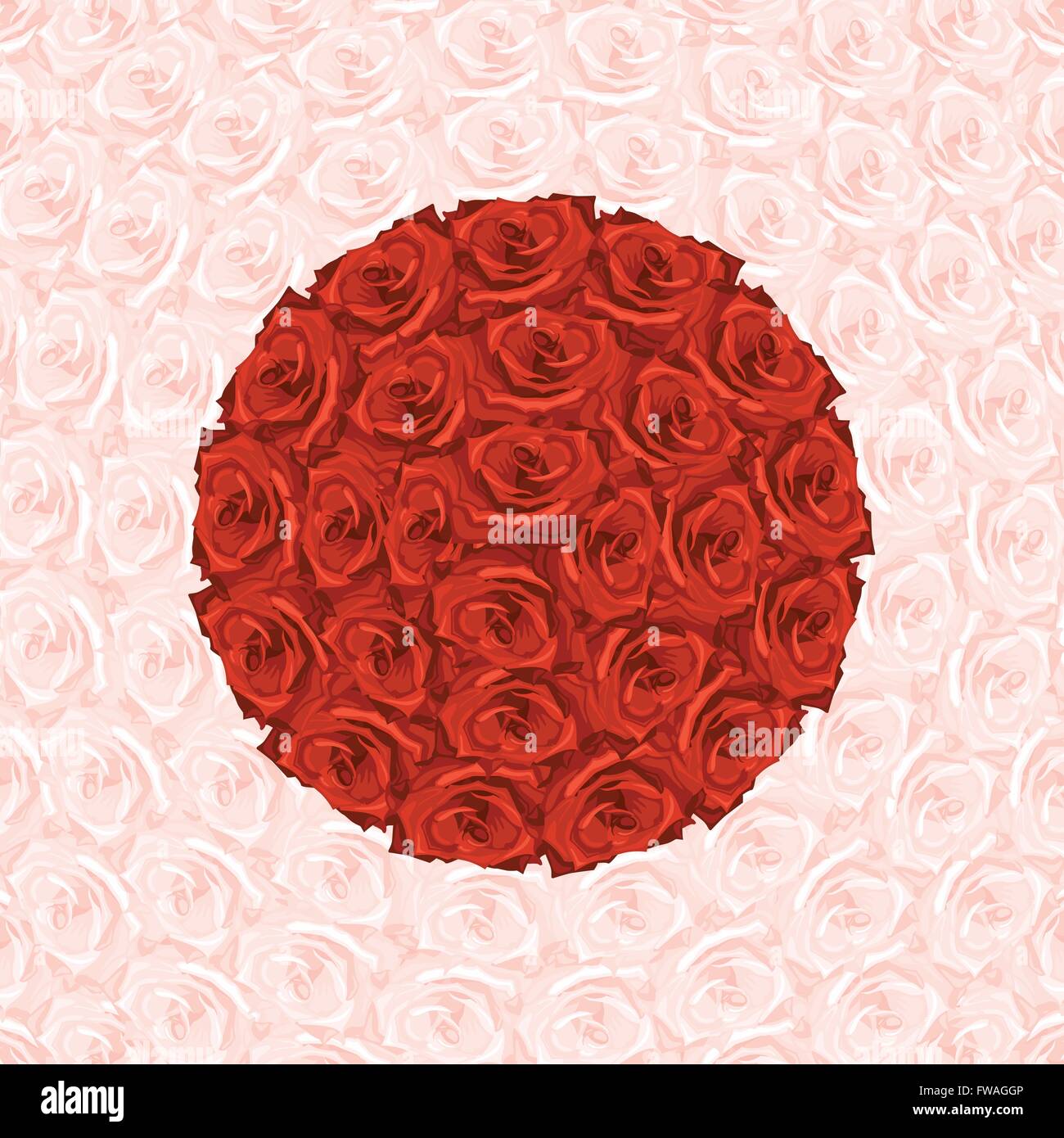 Illustration der Runde aus roten Rosen auf Hintergrund hergestellt aus rosa rose Stock Vektor