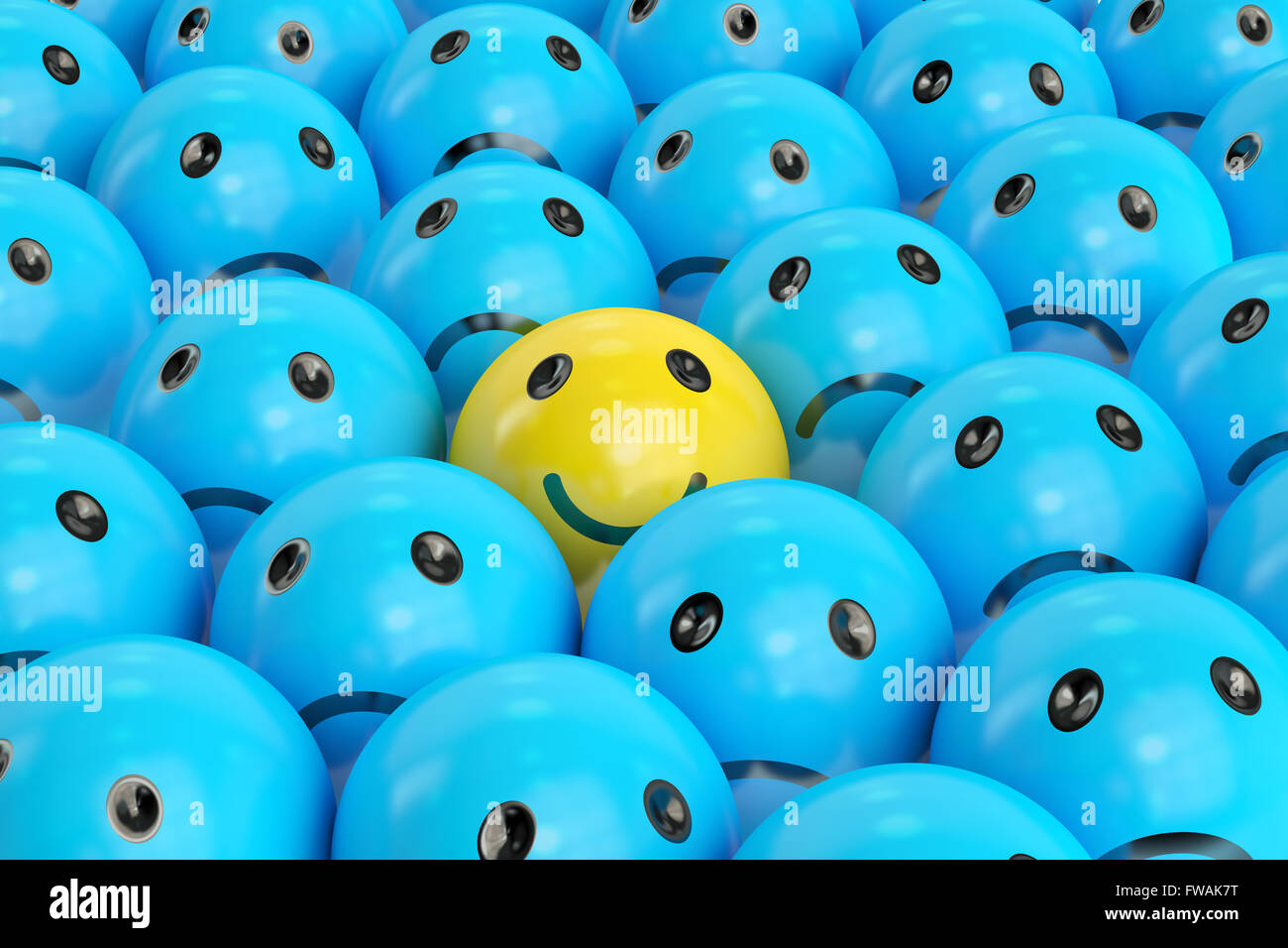 glücklichen Smiley zwischen traurig, 3D rendering Stockfoto