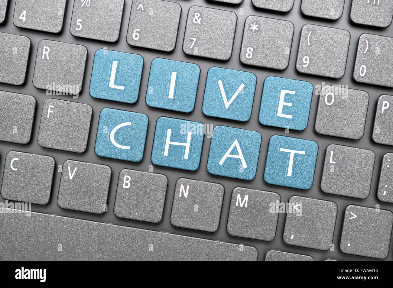 Taste blau live-Chat auf Tastatur Stockfoto