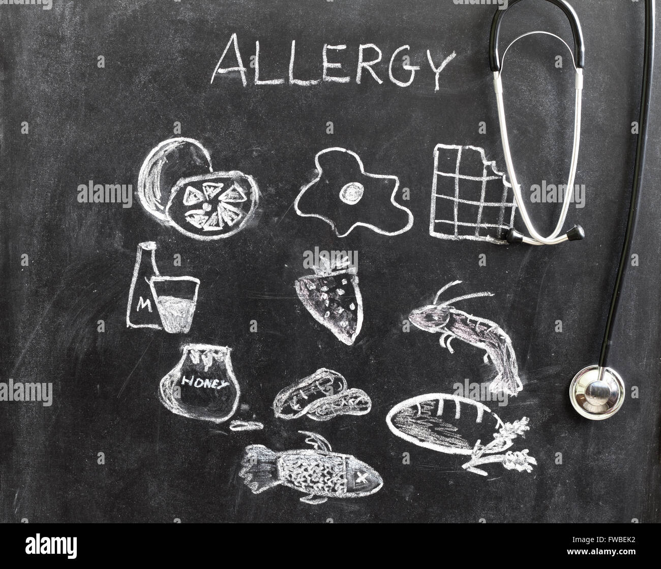 Allergie-Essen und trinken auf Blackboard-Konzept Stockfoto