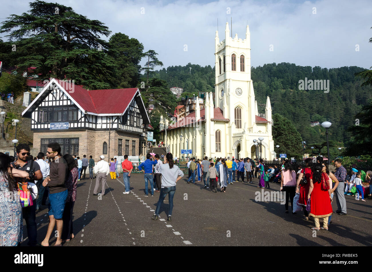 Christuskirche und Tudor Bibliothek, Shimla, Shimla, Himachal Pradesh, Indien, Stockfoto