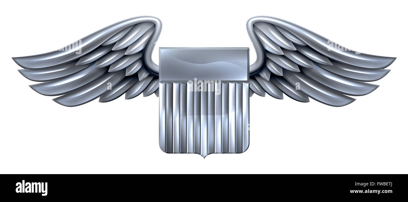 Eine geflügelter silbernen metallischen Schild Design mit USA Flagge Streifen Stockfoto