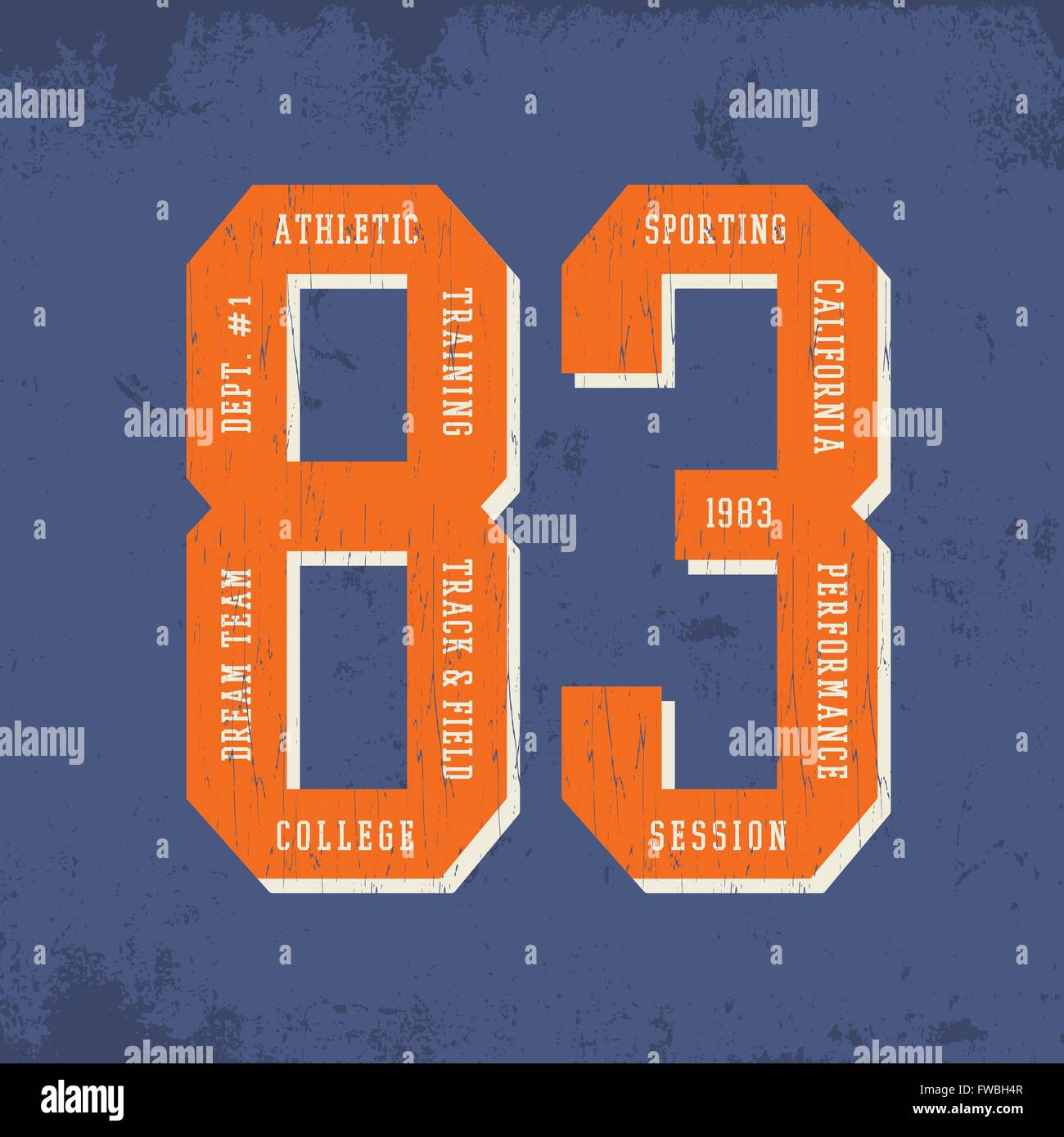 Athletic Vintage print mit den Nummern 8 und 3. Retro-Sport-Grafik für Mode oder drucken. Design mit Old-School-Typografie. Stock Vektor