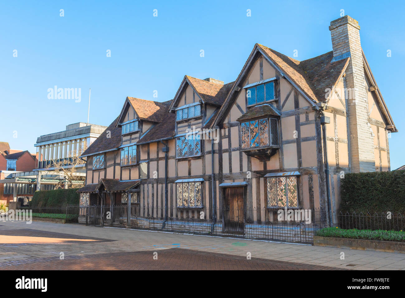 Shakespeares Geburtshaus, Blick auf Shakespeares Geburtshaus in der Henley Street, Stratford Upon Avon, England, Großbritannien Stockfoto