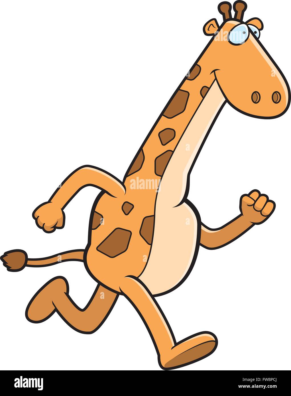 Eine glückliche Cartoon Giraffe läuft und lächelnd. Stock Vektor