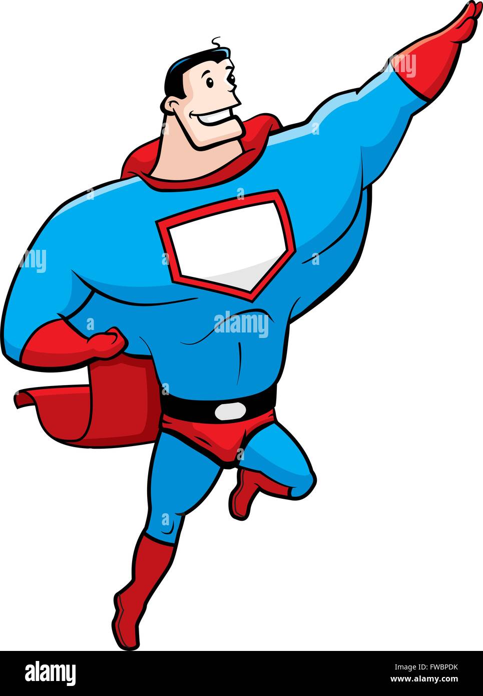 Ein glückliches Cartoon Superheld fliegen und lächelnd. Stock Vektor