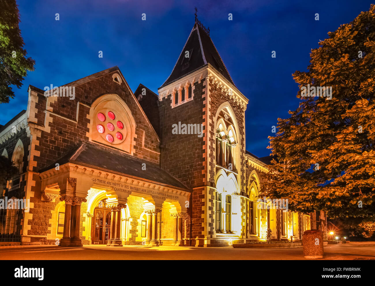 Christs College in Christchurch bei Nacht, Canterbury, Südinsel, Neuseeland Stockfoto