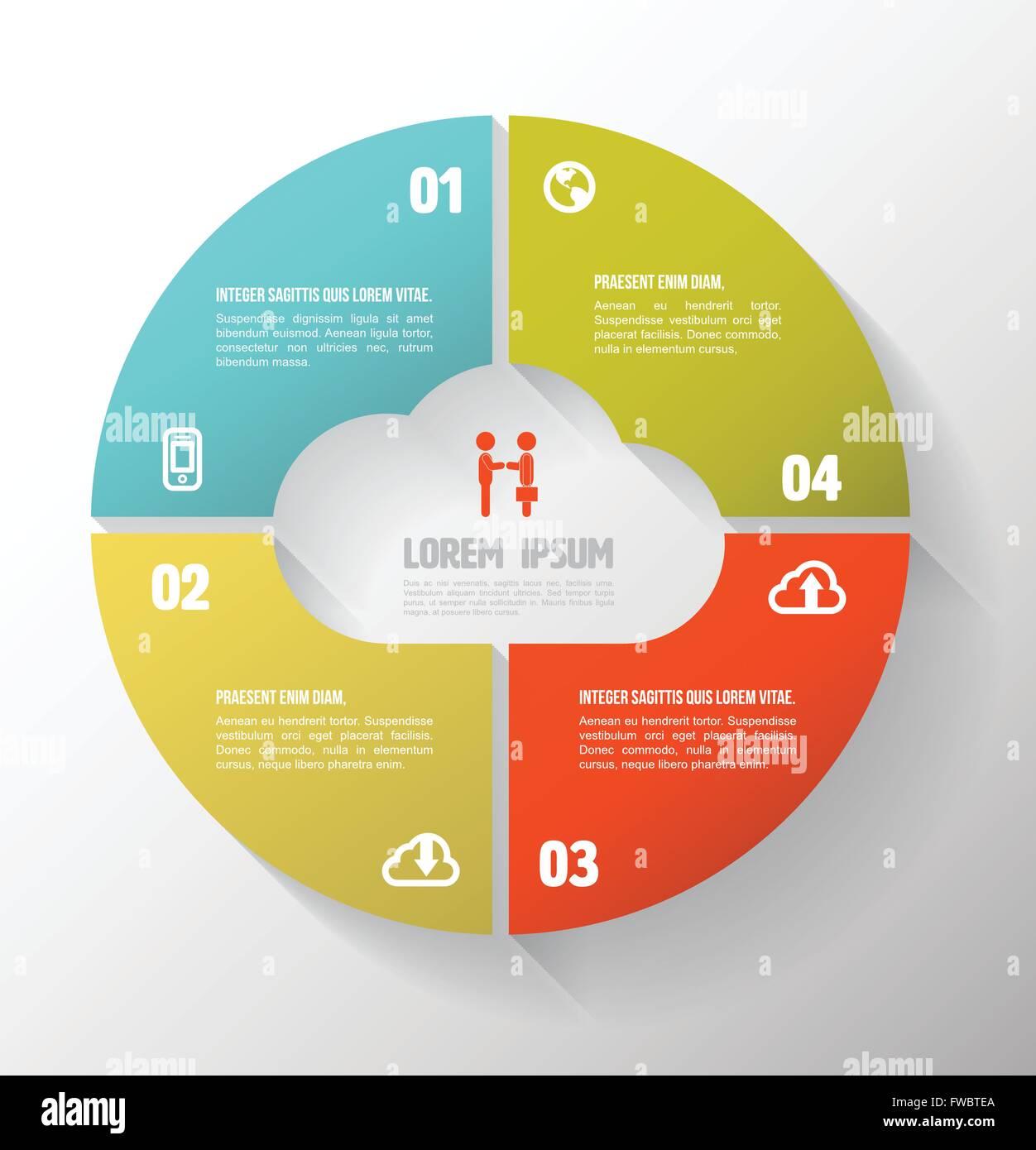 Kreis 4 Schritt Vorlage mit Symbolen. Vektor-Illustration. Können für Geschäftskonzept oder Diagramm verwenden. Präsentation-Infografik-ele Stock Vektor