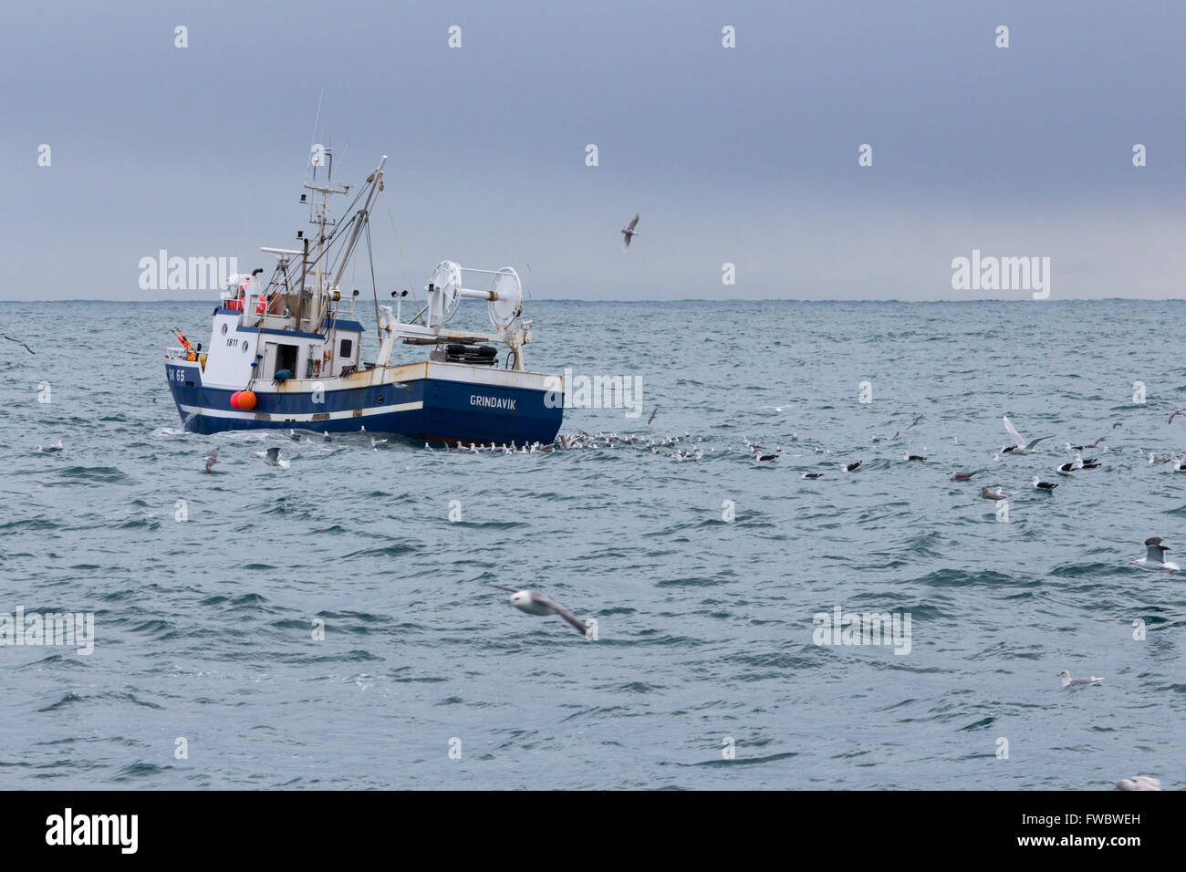 Angelboot/Fischerboot vor der Küste von Island.  In der Nähe von Grindavik und Keflavik Stockfoto