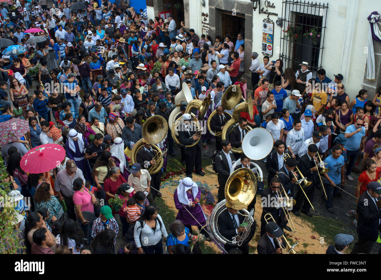 Karwoche-Prozession in Antigua, Guatemala. Jesus Nazareno De La Penitencia Prozession in Antigua, Guatemala. Karwoche, Stockfoto