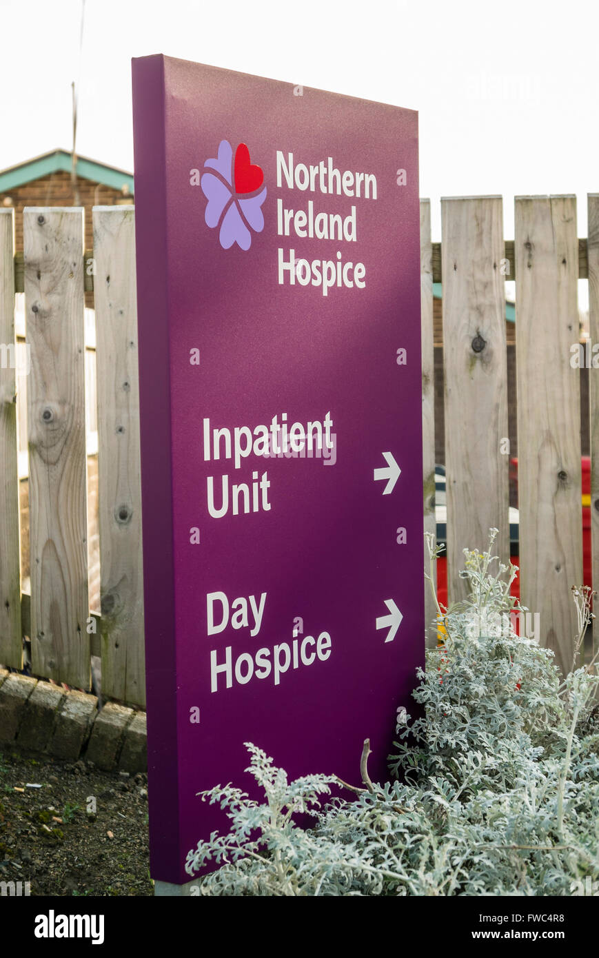Melden Sie sich bei der Northern Ireland Hospiz ambulante und stationäre Patienten Tag Dienst. Stockfoto