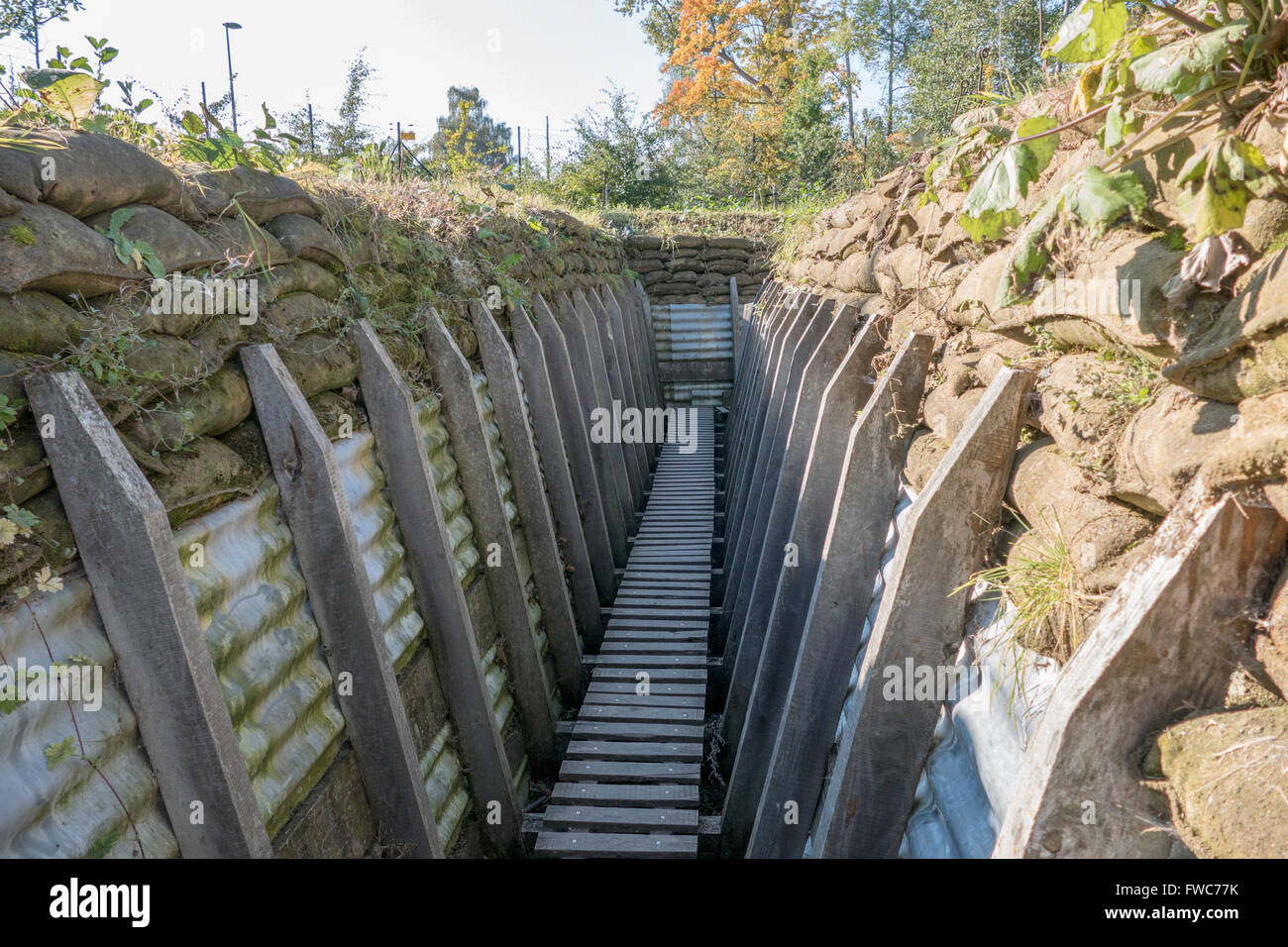 Weltkrieg 1 - Engländer Trench namens 'A'. Vor gebaut und in den Schlachtfeldern, Passchendaele, Belgien. Stockfoto