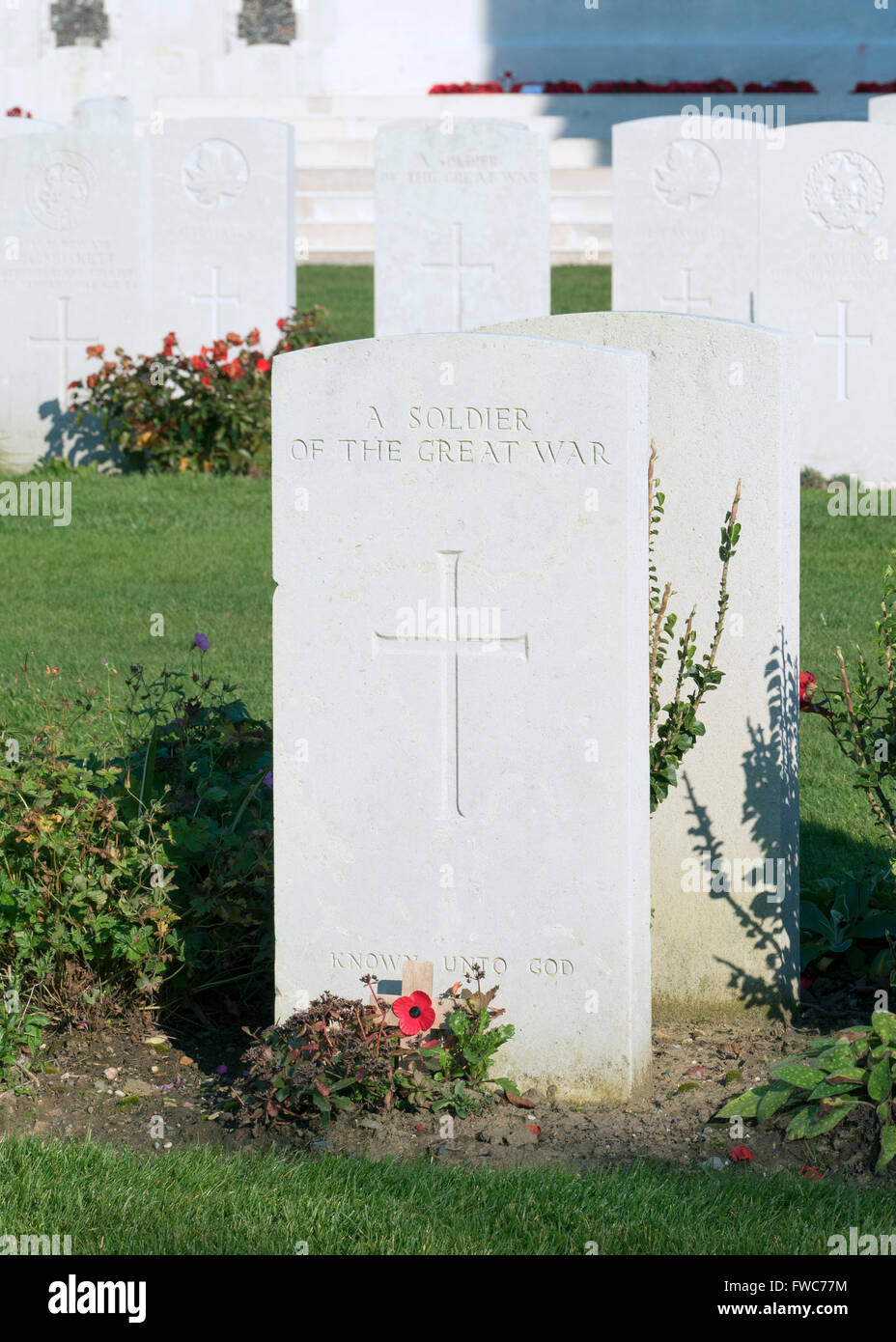 Tyne Cot Commonwealth Kriegsgräber Friedhof und Denkmal für die fehlt, in der Nähe von Passendale, Westflandern, Belgien. Stockfoto