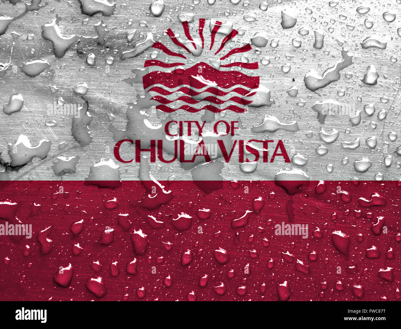 Flagge von Chula Vista mit Regen fällt Stockfoto