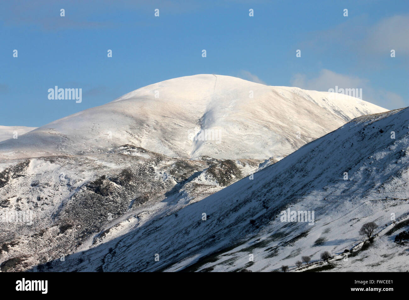 Pisten des Mynydd Pencoed auf Cadair Idris Berge gesehen von Castell y Bere, in der Nähe der Llanfihangel-y-Wimpel in der Dysynni tal Gwynedd, Wales Stockfoto