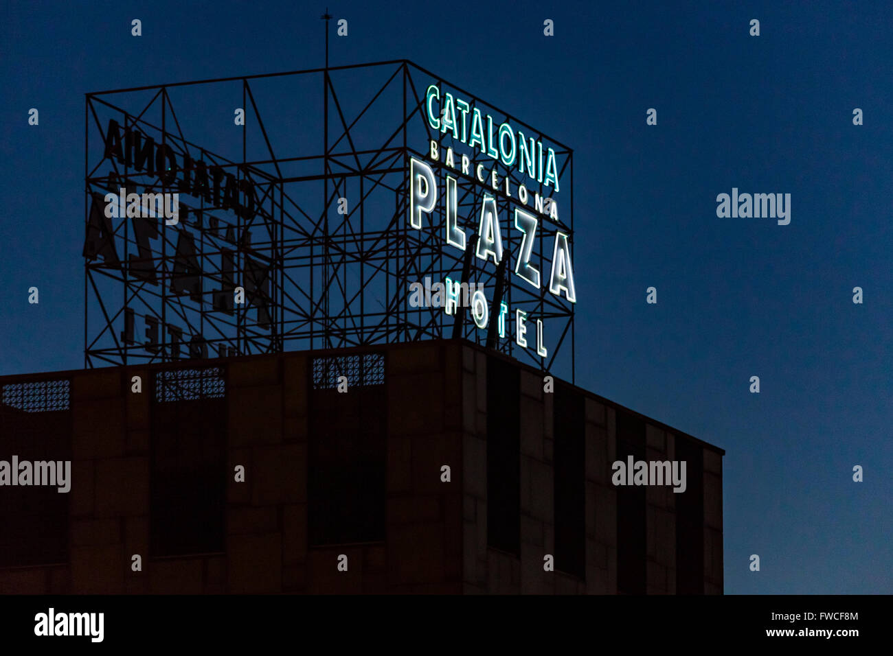 Zeichen des Catalonia Barcelona Plaza Hotel, Barcelona, Katalonien, Spanien Stockfoto