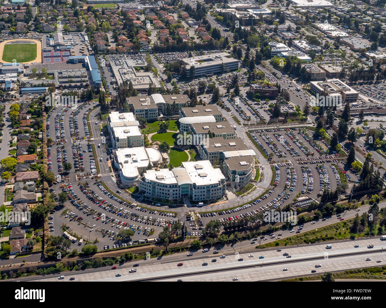 Apple Campus, Apple Inc., Antenne, Apple University über Apple Inc. Hauptsitz Cupertino California, Silicon Valley Stockfoto