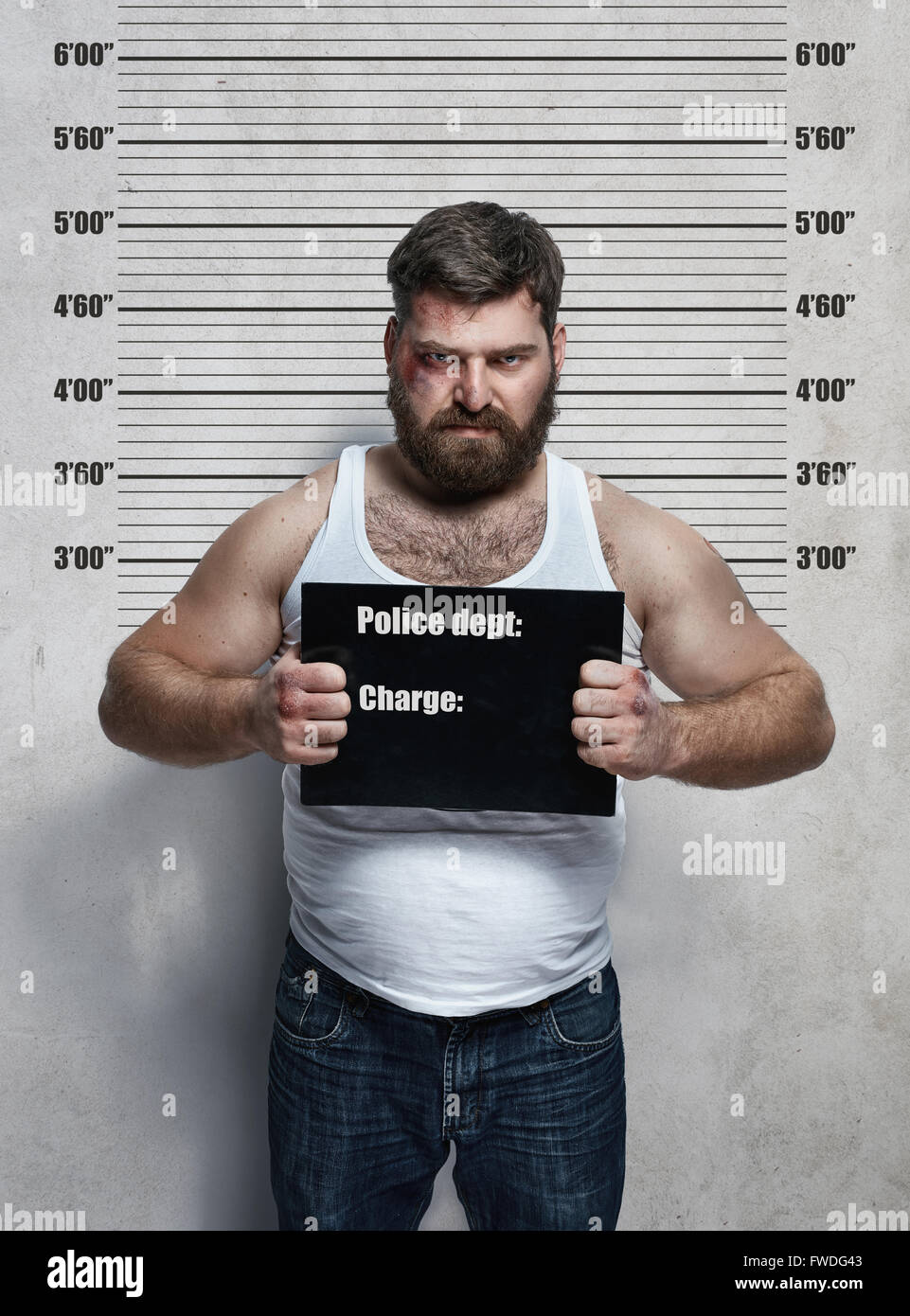 Porträt von einem übergewichtigen Schwerverbrecher Stockfoto
