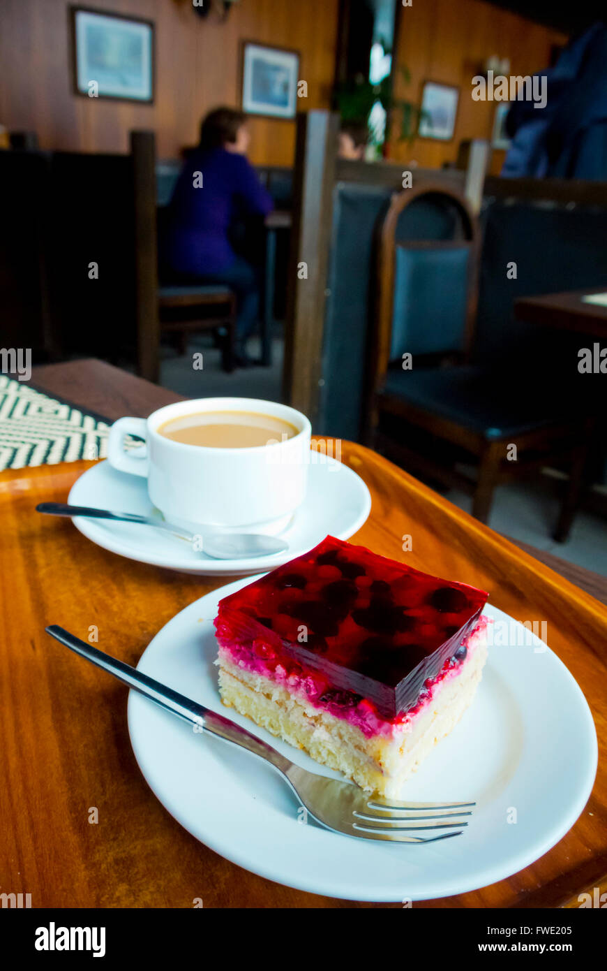 Erdbeere und Heidelbeere Kuchen mit Kaffee, Café Kohvik Narva, Tallinn, Estland, Europa Stockfoto