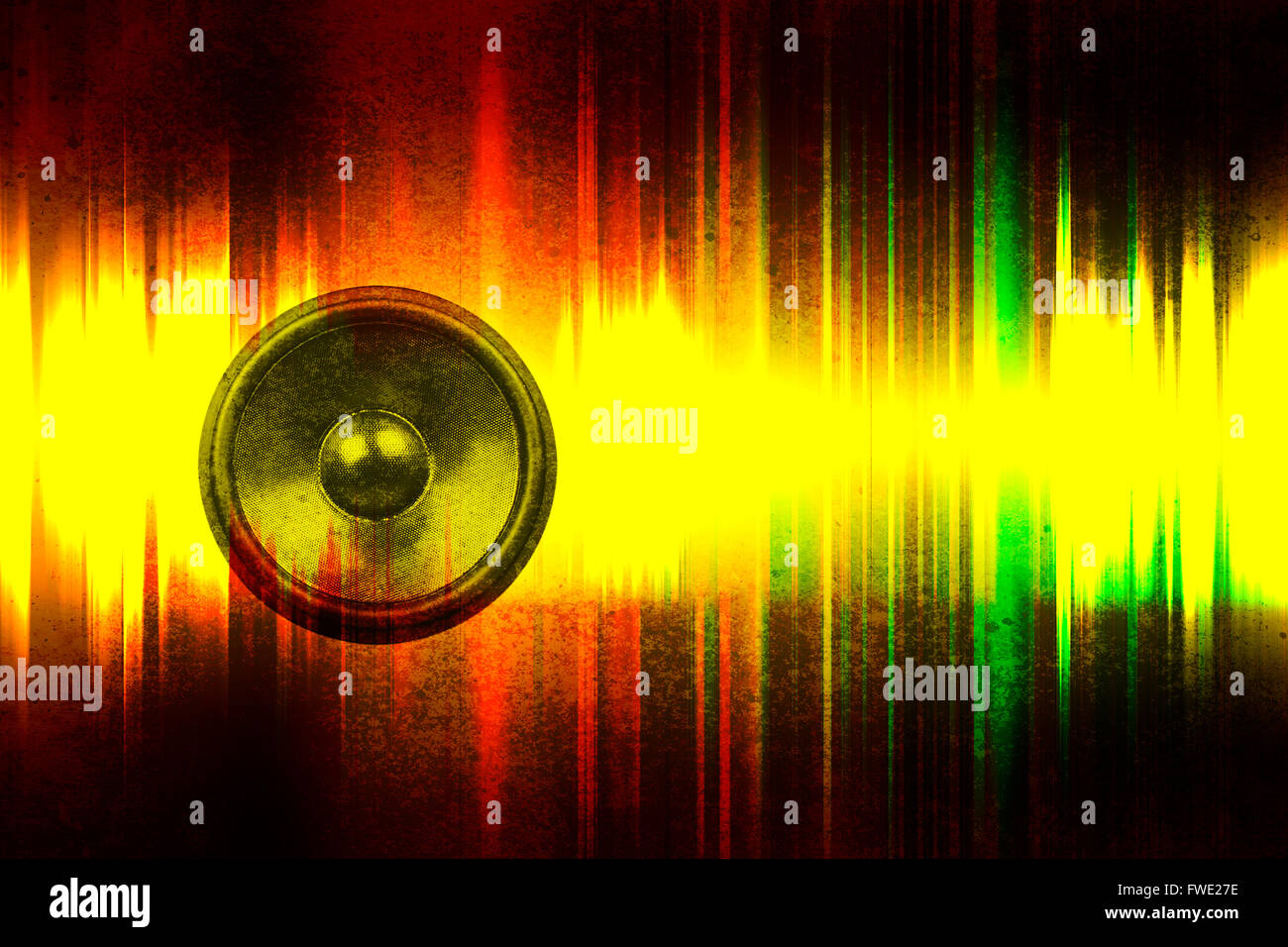 Grunge-audio-Lautsprecher mit Schallwellen Stockfoto