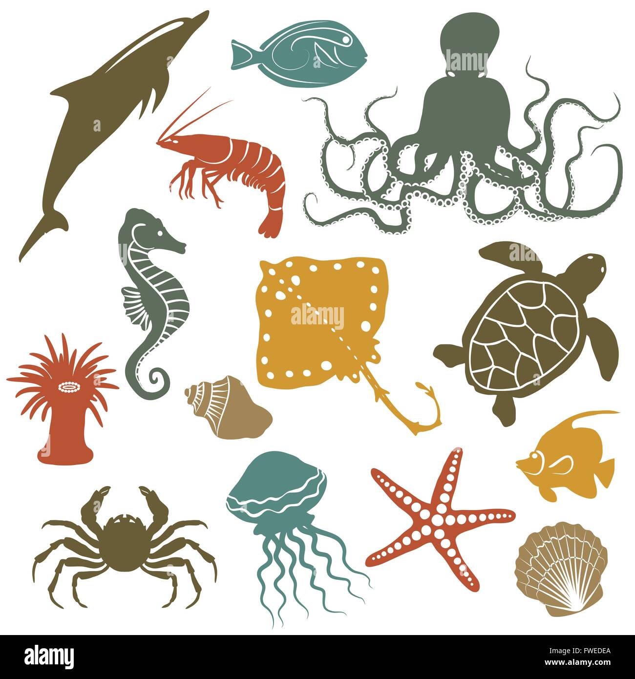 Meeres Tiere und Fische Symbole - Vektor-illustration Stock Vektor