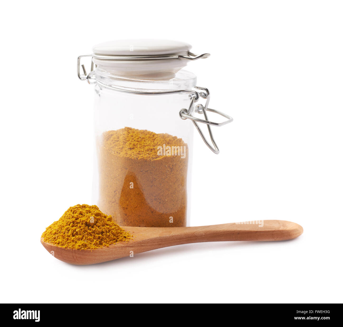 Glas gefüllt mit Curry-Pulver Stockfoto