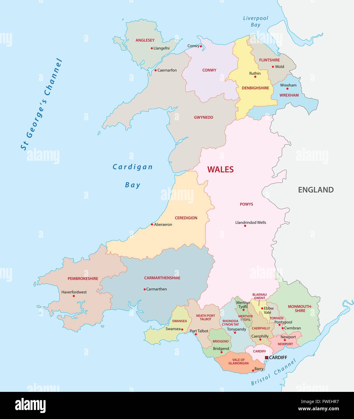 Verwaltungskarte von Wales Stock Vektor