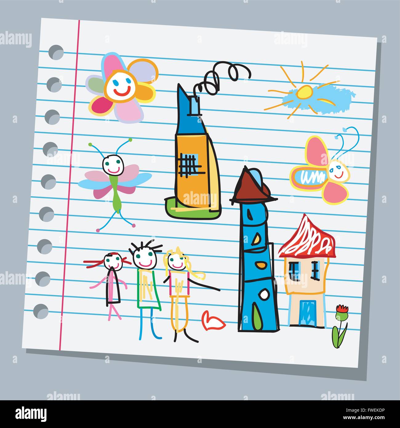 Notebook Kind Papierzeichnungen Stock Vektor Notebook Kind Papierzeichnungen Stock Vektor